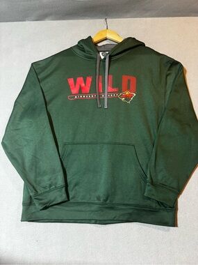 NHL Dark Green Hoodie with Red WILD Chest Logo